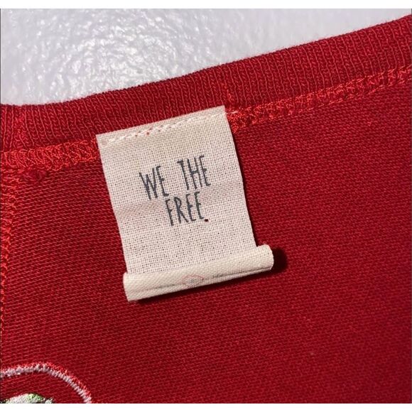 We the Free People Joni Red Embroidered Embellished Oversized Tee size Small “88 - Picture 2 of 3